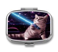 Space Laser Cat Novelty Cute Funny Cute Travel Pill Organizer Compact and Portable Pill Box,Pill Case for Travel Essentials for Pocket Purse