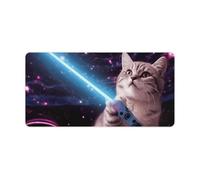 Space Laser Cat Novelty Cute Funny Desk Pad Waterproof Writing Mouse Pad Non-Slip Laptop Desk Protector Large Office Desk Mat Computer Keyboard Rubber Mat for Work Home Decor 12" X 24"
