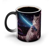 Space Laser Cat Novelty Cute Funny Magic Coffee Mug Cups Personalized Color Changing Mug Heat Sensitive Heat Changing Coffee Mugs with Handle 11 Oz Mugs Funny Ceramic Cup for Tea/Latte/Milk/Cocoa