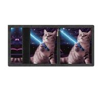 Space Laser Cat Novelty Cute Funny Mens Trifold Wallet Minimalist Wallet for Men, Rfid Blocking Wallets, 8 Credit Card Holder 1 Note Pocket Coin Pocket & Id Window, Slim Velcro Tri Fold Wallets