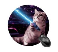 Space Laser Cat Novelty Cute Funny Mouse Pad Premium Texture Mousepad with Non-Slip Rubber Base 7.8" X 7.8" Large Gaming Mouse Mat Wireless Mouse Desk Accessories