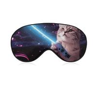 Space Laser Cat Novelty Cute Funny Sleep Mask for Women Men Side Sleeper Eye Cover with Adjustable Strap Soft Breathable Blackout Mask Slip-Free Deep Sleeping Travel Essentials