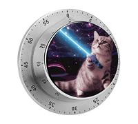 Space Laser Cat Novelty Cute Kitchen Timer with Magnetic Base Egg Timers for Hard Boiled Eggs 60-Minute Countdown Kitchen Clock for Cooking