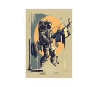 Space Laundry Day - Humorous Astronaut Prints Canvas Poster Bedroom Decor Landscape Office Room Decor Gift 12" L X 18" W