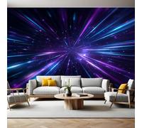 Space Light Mural Wallpaper Geometric neon Lines Non-Woven Art Print 390 x 260cm Wall Murals Poster Picture Design Modern Decoration for Bedrooms Living Room Children Nursery