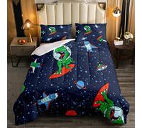 Space Man Dinosaur Bedding Set Galaxy Dinosaur for Kids Boys Girls Rocket Outer Space Duvet Insert Single Size