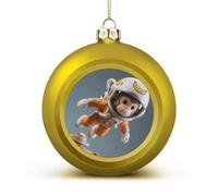 Space Monkey Astronaut Christmas Ball Ornaments - Xmas Tree Hanging Ornament 2.4 Inch Golden Shatterproof Xmas Balls for Holiday Wedding Fireplace Home Party Decorations
