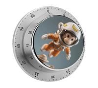 Space Monkey Astronaut Kitchen Timer Mechanical Cooking Timer Clock with Loud Alarm Magnetic Countdown Timers Stainless Steel Egg Timer for Kitchen, Work, Exercise Training, Outdoor Activities
