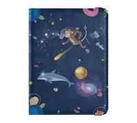 Space Monkey Astronaut Leather Passport Holder for Travel Large Capacity Money Holder for Family Trip Organizer