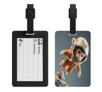 Space Monkey Astronaut Luggage Tag Suitcase Marker Travel Baggage Identifier with Boarding Card Holder Sturdy TPU Travel Label for Suitcases and Work Bags