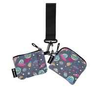 Space Monsters Planet Women's Wallets Card Cases Slim Detachable Identity Card Protector with Wristle Strap for Women Men 2 Packs, Space Monsters Planet, One Size, Modern
