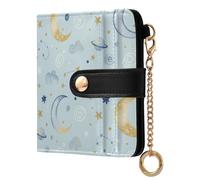Space Moons Stars Blue Pattern Small Women Wallet Bifold PU Leather RFID Blocking Compact Card Holder with Zipper Coin Pocket Purse for Girls Ladies Women