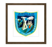 Space NASA Apollo 10 Mission Emblem Badge Patch 8X8 Inch Square Wooden Framed Wall Art Print Picture with Mount Artery8 Brown One Size
