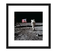 Space NASA Apollo 11 Aldrin Salutes US Flag Moon Photo 8X8 Inch Square Wooden Framed Wall Art Print Picture with Mount Artery8 Black One Size