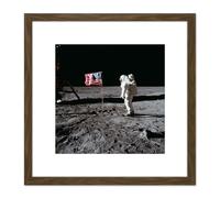 Space NASA Apollo 11 Aldrin Salutes US Flag Moon Photo 8X8 Inch Square Wooden Framed Wall Art Print Picture with Mount Artery8 Brown One Size