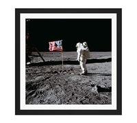 Space NASA Apollo 11 Aldrin Salutes US Flag Moon Photo Square Wooden Framed Wall Art Print Picture 16X16 Inch