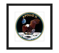 Space NASA Apollo 11 Mission Emblem Badge Patch 8X8 Inch Square Wooden Framed Wall Art Print Picture with Mount Artery8 Black One Size