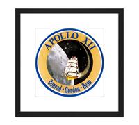 Space NASA Apollo 12 Mission Emblem Badge Patch 8X8 Inch Square Wooden Framed Wall Art Print Picture with Mount Artery8 Black One Size
