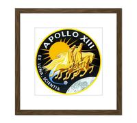 Space NASA Apollo 13 Mission Emblem Badge Patch 8X8 Inch Square Wooden Framed Wall Art Print Picture with Mount Artery8 Brown One Size