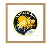 Space NASA Apollo 13 Mission Emblem Badge Patch 8X8 Inch Square Wooden Framed Wall Art Print Picture with Mount Artery8 Light Oak One Size