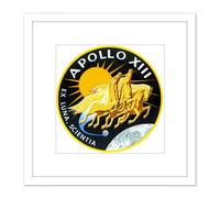 Space NASA Apollo 13 Mission Emblem Badge Patch 8X8 Inch Square Wooden Framed Wall Art Print Picture with Mount Artery8 White One Size