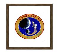 Space NASA Apollo 14 Mission Emblem Badge Patch 8X8 Inch Square Wooden Framed Wall Art Print Picture with Mount Artery8 Brown One Size