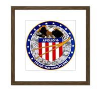 Space NASA Apollo 16 Mission Emblem Badge Patch 8X8 Inch Square Wooden Framed Wall Art Print Picture with Mount Artery8 Brown One Size
