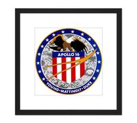 Space NASA Apollo 16 Mission Emblem Badge Patch 8X8 Inch Square Wooden Framed Wall Art Print Picture with Mount Artery8 Black One Size