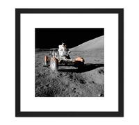 Space NASA Apollo 17 Lunar Rover Vehicle Moon Photo 8X8 Inch Square Wooden Framed Wall Art Print Picture with Mount Artery8 Black One Size