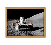 Space NASA Apollo 17 Lunar Rover Vehicle Moon Photo Artwork Framed Wall Art Print 18X24 Inch