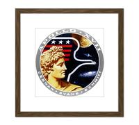 Space NASA Apollo 17 Mission Emblem Badge Patch 8X8 Inch Square Wooden Framed Wall Art Print Picture with Mount Artery8 Brown One Size
