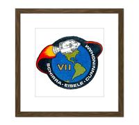 Space NASA Apollo 7 Mission Emblem Badge Patch 8X8 Inch Square Wooden Framed Wall Art Print Picture with Mount Artery8 Brown One Size
