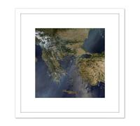 Space Nasa Balkan Peninsula Fires Aqua Satellite 8X8 Inch Square Wooden Framed Wall Art Print Picture with Mount Artery8 White One Size