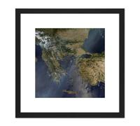 Space Nasa Balkan Peninsula Fires Aqua Satellite 8X8 Inch Square Wooden Framed Wall Art Print Picture with Mount Artery8 Black One Size