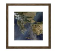 Space Nasa Balkan Peninsula Fires Aqua Satellite 8X8 Inch Square Wooden Framed Wall Art Print Picture with Mount Artery8 Brown One Size