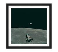 Space NASA Earth Moon Lunar Module Mars Photo Square Wooden Framed Wall Art Print Picture 16X16 Inch