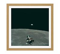 Space NASA Earth Moon Lunar Module Mars Photo Square Wooden Framed Wall Art Print Picture 16X16 Inch