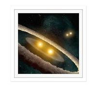Space NASA HD98800 Binary Star System Illustration Square Wooden Framed Wall Art Print Picture 16X16 Inch