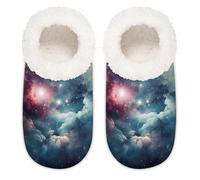 Space Nebula House Slippers for Women Men, Universe Galaxy Star Memory Foam House Shoes Comfy Anti-Slip Slipper Socks for Indoor Bedroom, Sizes 10.5-12
