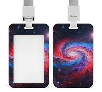 Space Nebula Swirl Id Badge Holder with Breakaway Lanyard Abs Plastic Name Tag Holder Vertical Clear Front Window Push Slide Card Protector Gift for NurseTeacher Office Staff & Events