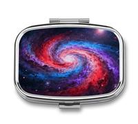 Space Nebula Swirl pilldispenser with Mirror 2 Compartments Waterproof PillCase for Purse Pocket Non-Slip Grip Travel Medicine Organizer Container Box for Vitamin Fish Oil Supplement
