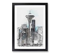 Space Needle in Seattle Washington in Abstract Framed Print | A2 Black Framed Wall Art | Ready to Hang | Abstract Space Picture | Living Room Bedroom Lounge Office