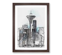Space Needle in Seattle Washington in Abstract Framed Print | A2 Walnut Framed Wall Art | Ready to Hang | Abstract Space Picture | Living Room Bedroom Lounge Office