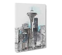 Space Needle In Seattle Washington In Abstract Modern Canvas Wall Art Print Ready to Hang, Framed Picture for Living Room Bedroom Home Office Décor, 20x14 Inch (50x35 cm)