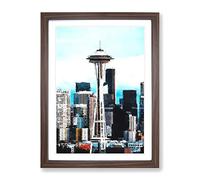 Space Needle In Seattle Washington Painting Modern Framed Wall Art Print, Ready to Hang Picture for Living Room Bedroom Home Office Décor, Walnut A2 (64 x 46 cm)