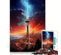 Space Needle Seattle Paint Jigsaw Puzzles for Adults 1000 Piece Smart Game Relaxing Fun Pattern Assembly Cherished Gift (50x75cm)