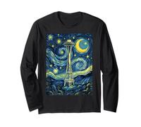 Space Needle Seattle Starry Night Art History Present Long Sleeve T-Shirt