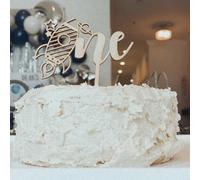 Space One Cake Topper, 1st Boy and Girl Rocket Birthday Decorations, Rustic Chic First Trip Around The Sun Birthday Party Decor - Wooden