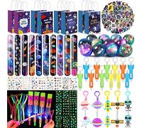 Space Party Bag Fillers 124pcs Space Party Bags with Bulk Toys Planet Bouncy Balls Keychain Glow Temporary Tattoo Etc for Kids Birthday Party Supplies Classroom Prizes and Birthday Return Present