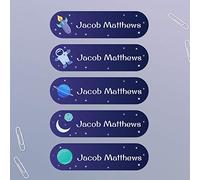 Space Personalised Name Stickers for Kids - Waterproof Dishwasher Safe Labels for School Items, Lunch Boxes, Bottles & Shoes